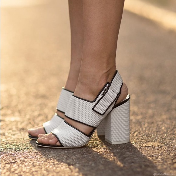 Alexander Wang Nova Studded Clear-strap High Heel Sandals in  Alexander Wang • block heel sandals white perforated leather slingback open toe